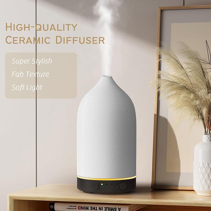 Diffuserlove Ceramic Diffuser 160ML Essential Oil Diffusers Aromatherapy Essential Oil Diffuser for Room Air Diffuser for Home Bedroom Stone Diffuser Black Wood Pattern Base (Size:6.8" H x 3.6" W)-CubbioJoy