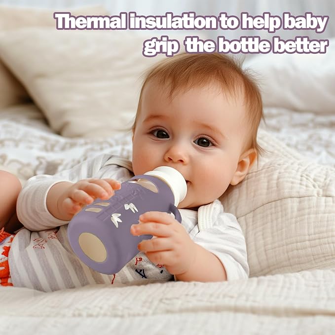 BUSOHA 3 Pack Silicone Sleeves for Dr Brown Glass Baby Bottles - Drop Protection Baby Bottle Sleeves,Compatible with Dr. Brown's Newborn Glass Bottles,with Silicone Handles,8 oz-CubbioJoy