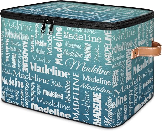 Custom Storage Basket with Name, Personalized Storage Bins with Zipper Lid, Foldable Fabric Storage Box Large capacity with Handle Grey Blue Green-CubbioJoy
