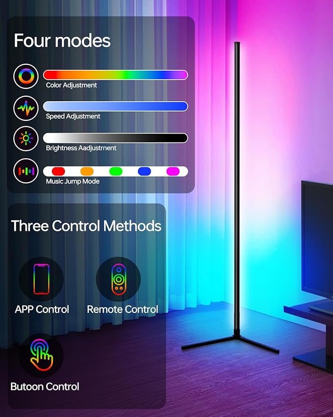 Corner Floor Lamp,RGB LED Corner Lamp with Smart APP Control Remote Control Color Changing Ambience Light with 16 Million DIY Color Changing for Bedroom Living Room and Game Room-CubbioJoy