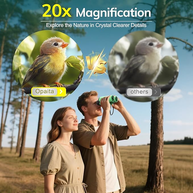 Compact Binoculars for Adults High Powered - OPAITA 20x32 Small Binoculars for Adults Kids with Low Light Vision for Hunting Cruise Ship Travel Concert Hiking Light Green-CubbioJoy
