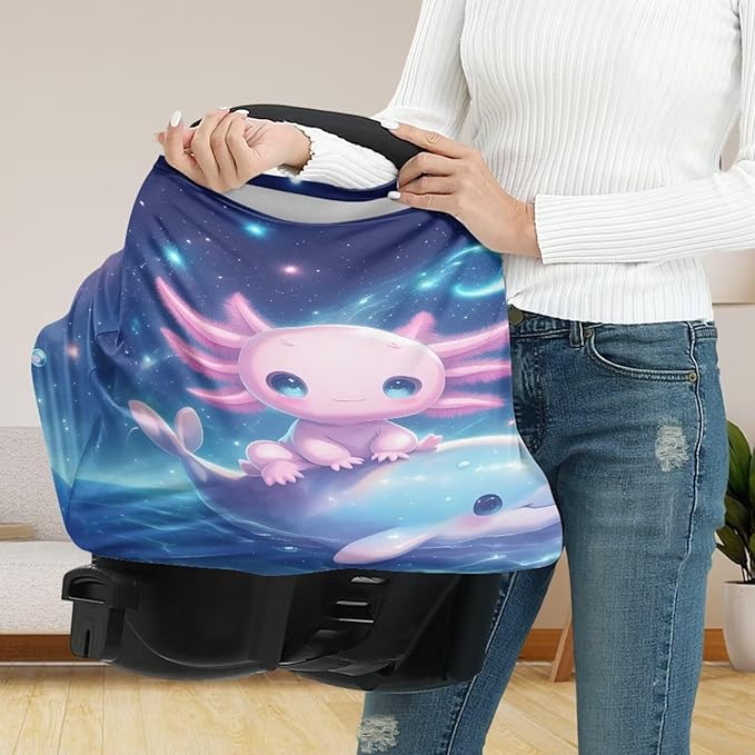 Binienty Axolotl Infants Carseat Canopies for Women, Dolphin Animal Print Nursing Breastfeeding Cover Stretchable for Stroller/Shopping Cart-CubbioJoy