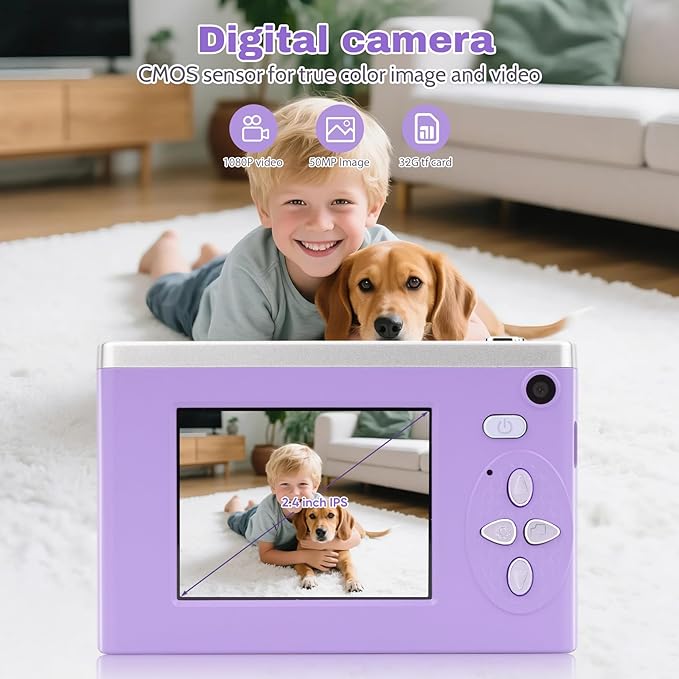 Digital Camera FHD 1080P Video & 8X Digital Zoom - Compact Point and Shoot Digital Camera with 2.4" Screen, 800mAh Rechargeable Battery Portable Small Camera for Kids Teens Girls Boys(Purple)-CubbioJoy