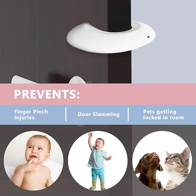Door Pinch Guard and Door Slam Stopper, Durable Silicone Door Finger Pinch Guard, Prevents Finger Pinch Injuries, Slamming Doors, Door Safety for Kids, 4 Packs White Basic.-CubbioJoy