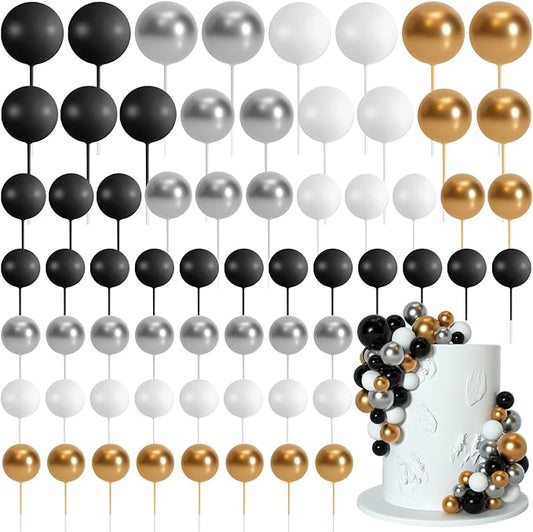 75 Pieces Cake Balls Topper Decorations Foam Cupcake Topper Mini Balloon Cake Topper Balls Cake Picks for Cake Deco Birthday Party Wedding（Black, Gold. Silver, White）-CubbioJoy