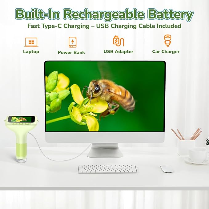 3.0" Screen Digital Microscope for Kids: 1000X Rechargeable Mini Pocket Portable Miniscope Magnifying Glass 4K Coin Jewelry Loupe Edu Science STEM Toy Xmas Gift 4-12 Boys Girls-CubbioJoy