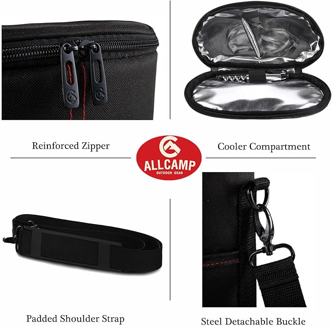 ALLCAMP 2 Bottle Wine Tote Carrier - Insulated Portable Padded Canvas Wine Bag for Travel, BYOB Restaurant, Wine Tasting, Party, Great Christmas Day Gift for Wine Lover，Black-CubbioJoy