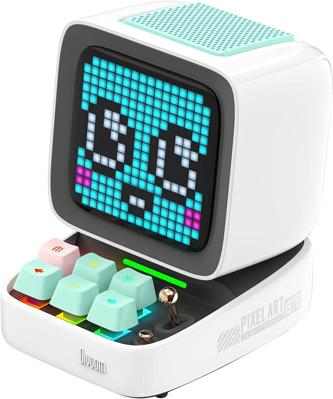 Divoom Ditoo Pixel Art Gaming Portable Bluetooth Speaker with App Controlled 16X16 LED Front Panel, Also a Smart Alarm (White)-CubbioJoy