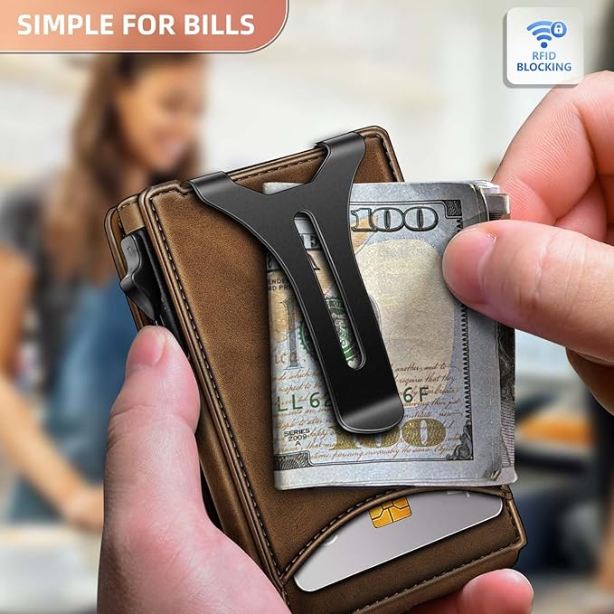 BULLIANT Men Wallet,Money Clip Wallet Slim For Gift Men 9Cards-Metal Credit Card Case in Magnetic Leather Flip-CubbioJoy