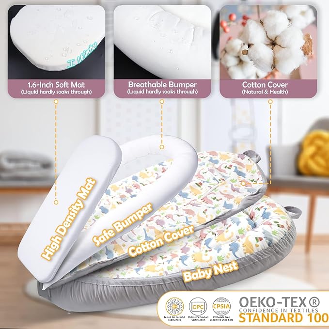 Baby Lounger | Organic Cotton Infant Lounger | Reversible, Adjustable & Portable Floor Lounger | Soft, Breathable, Washable Cover-CubbioJoy