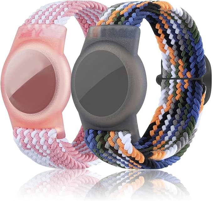 2 Pack Kids Bracelet Compatible with AirTag, GPS Kid Tracker Holder Braided Wristband for Apple Air Tag, 2022 Upgraded Nylon Adjustable Anti Lost Airtag Watch Band for Kids Children Elders-CubbioJoy