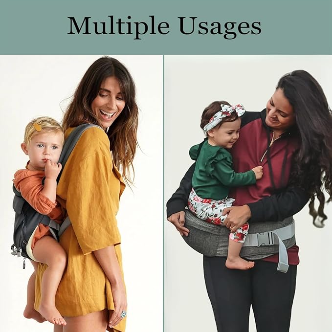 Baby Carrier, 3-in-1 Baby Carrier Newborn to Toddler with Hip Seat (Ergonomic M Position) for 0-36 Month/7-45lbs, Adjustable Size for Enhanced Lumbar Support, Perfect for On-The-go, Grey-CubbioJoy