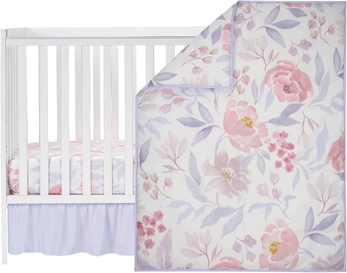 Bedtime Originals Lavender Floral 3-Piece Baby Crib Bedding Set - Pink/Purple-CubbioJoy