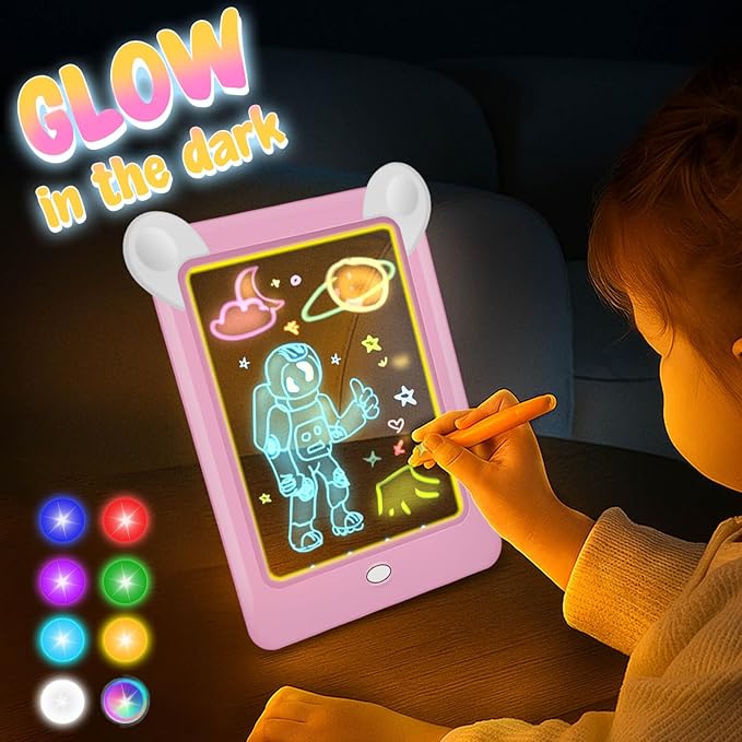 2 Pack Magic Led Drawing Boards for Kids: Light Up Tracing Pad, 8 Light Modes, Drawing Pads for Kids Ages 4-8 with Tracing Cards Markers, Arts Crafts Learning Toy Ideal Gift Toy for Boys Girls-CubbioJoy