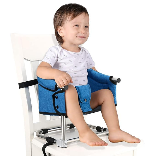 Booster Seat for Dining Table: Portable Toddler Booster Chair with Safety Buckle and Height Adjustable, Foldable Baby Feeding Chair, Kids High Chair Booster Seat for Kitchen Home Travel - Bright Blue-CubbioJoy