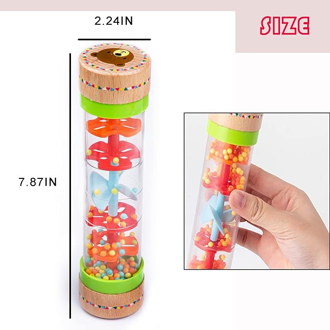 BIUWING Rainmaker Rain Sticks, Mini Wooden Musical Shake, Beaded Raindrops - Turn Over and Watch The Colorful Beads Flow Down The Tube as It Creates The Soothing Sound of Rain-CubbioJoy