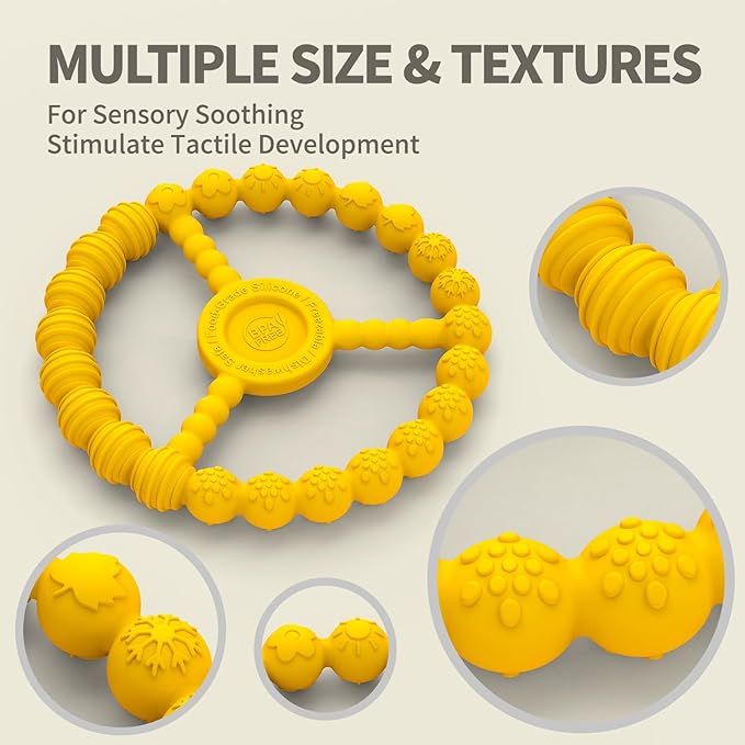 3 Pack Baby Teething Toys 3-6 Months, Silicone Ring Teethers for Babies 6-12 Months, Freezer Safe Chew Toy with Textured Grip for Boys Girls Teething Relief, Infant Easter Gift (Lavender Yellow Red)-CubbioJoy