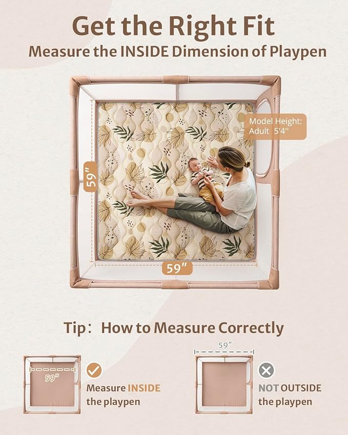 Blissful Diary Baby Play Mat, 47x47 Infant Play Mat for Playpen, Thicken Foam Cushioned Baby Mat for Floor, Non-Slip Kids Play Mat, Washable Baby Playmat for Babies,Toddlers, Earth Tones Design-CubbioJoy