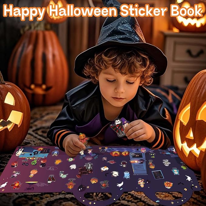 2 Set Halloween Reusable Sticker Books for Toddlers 3+, Halloween Stickers for Kids, Sticker Book for Toddlers 3+ Years, Halloweens Gifts for Kids Girls Boys-CubbioJoy