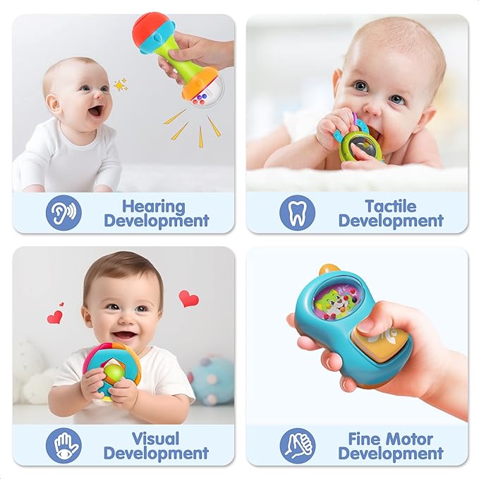 iPlay, iLearn 10pcs Baby Rattles Toys Set, Infant Grab Shake Rattle, Easy Hold Sensory Teether, Babies Development Learning Music Toy, Newborn Shower Birthday Gift 1 2 3 4 5 6 7 9 10 12 Month Boy Girl-CubbioJoy