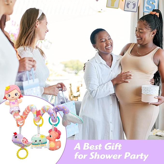 Car Seat Toys for Babies 0-6 Months Boy Girl Carseat Toys Hanging Spiral Stroller Toy, Infant Toy 0-6 Months Baby Newborn 0 3 Month Brain Development with Music Teether Rattle-CubbioJoy