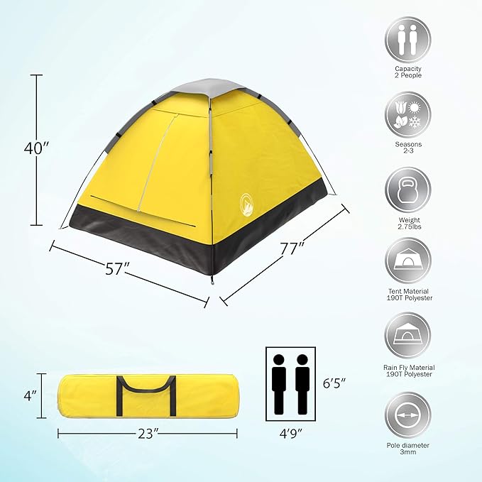 2-Person Dome Tent – Easy Set Up Shelter with Rain Fly and Carrying Bag for Camping-CubbioJoy