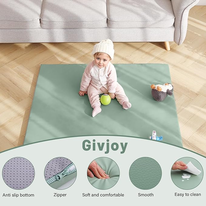 Baby Play Mat 48"x48" – Thick, Non-Slip Foam Mat for Babies and Toddlers. Foldable, Scrubbable, Odorless, and Soft, Ideal for Playpens, Crawling, and Indoor Playtime-Green-CubbioJoy