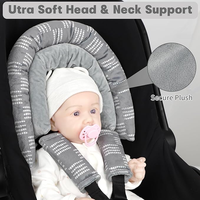 Infant Car Seat Insert, HNHUAMING Baby Car Seat Head & Body Support with 2 Strap Pads, Ultra Soft Newborn Preemie Carseat Insert Cushion for Girls Boys, Fits Car Seat, Stroller, Swing, Bouncer, Gray-CubbioJoy