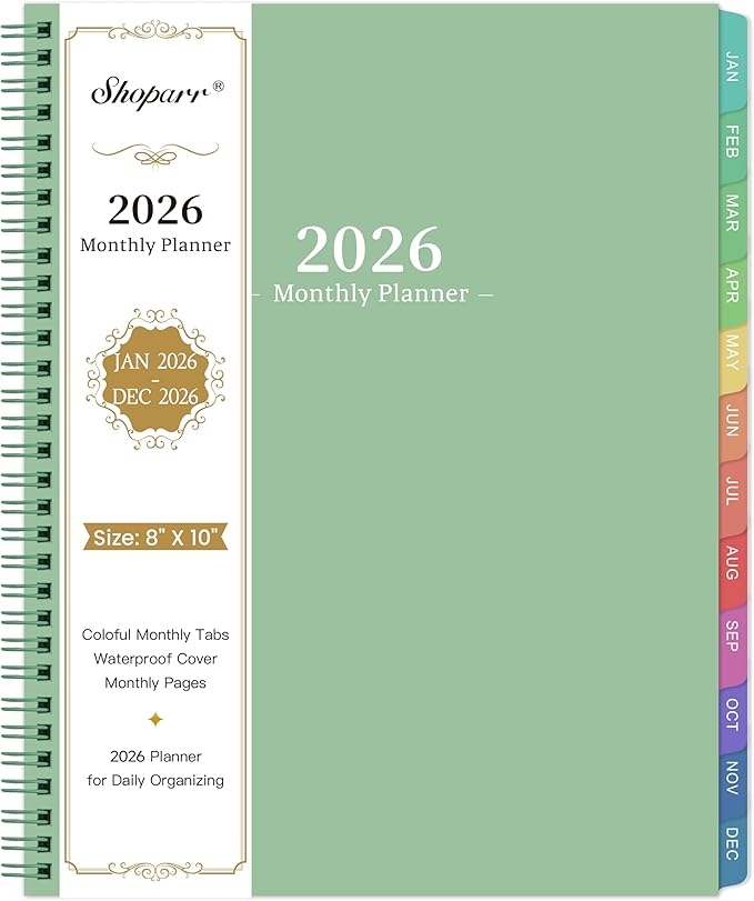 2026 Monthly Planner/Calendar - 2026 Planner, JAN 2026- DEC 2026, Planners with Colorful Tabs, Monthly Planners 2026 for Daily Organizing - Waterproof Cover (8" x10", Note Pages, Green)-CubbioJoy