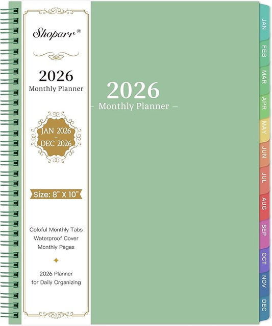 2026 Monthly Planner/Calendar - 2026 Planner, JAN 2026- DEC 2026, Planners with Colorful Tabs, Monthly Planners 2026 for Daily Organizing - Waterproof Cover (8" x10", Note Pages, Green)-CubbioJoy