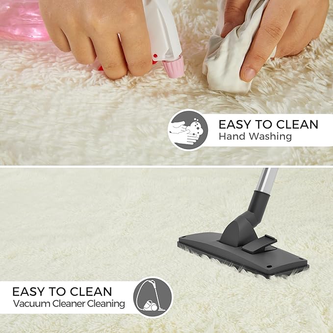 5X8 Ultra Soft Rug for Living Room, Fluffy Shag Area Rug for Bedroom, Modern Shaggy Carpets Fuzzy Rug for Teens Dorm Nursery Home Decor Aesthetic, Upgrade Anti-Skid Durable, Cream White-CubbioJoy