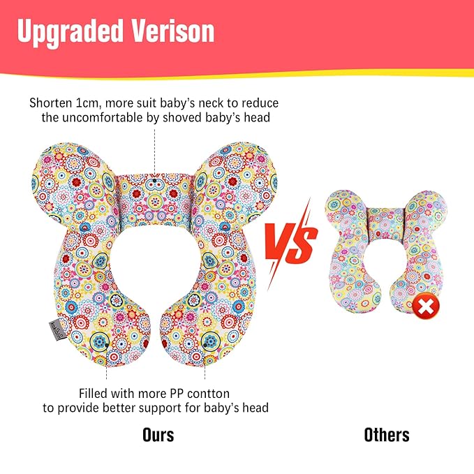 KAKIBLIN Baby Neck Pillow, Upgraded Baby Support Pillow,Baby Neck Support Pillow for Carseat, Newborn Neck Support for Car Seat,Pushchair,Travel (Flower)-CubbioJoy