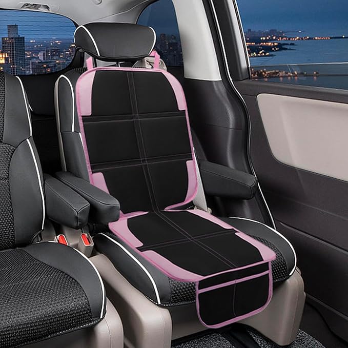 Child Car Seat Protector, 2 Pack with Mesh Pockets & Non-Slip Backing, 600D Durable (Pink, Standard)-CubbioJoy