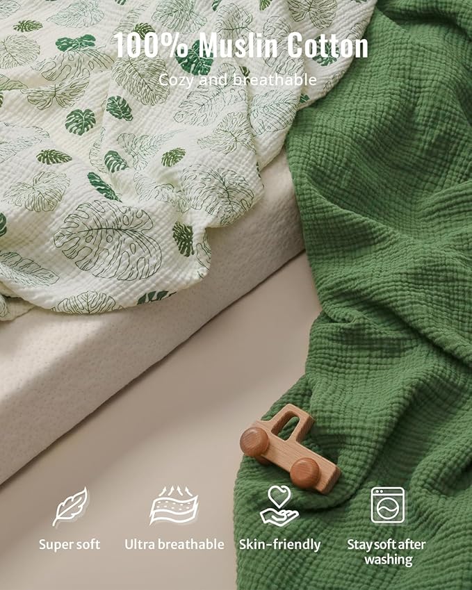 Blissful Diary Muslin Baby Changing Pad with Waterproof Lining Foam, Diaper Changing Table Pad with Cover for Dressers (Monstera, Rectangular)-CubbioJoy