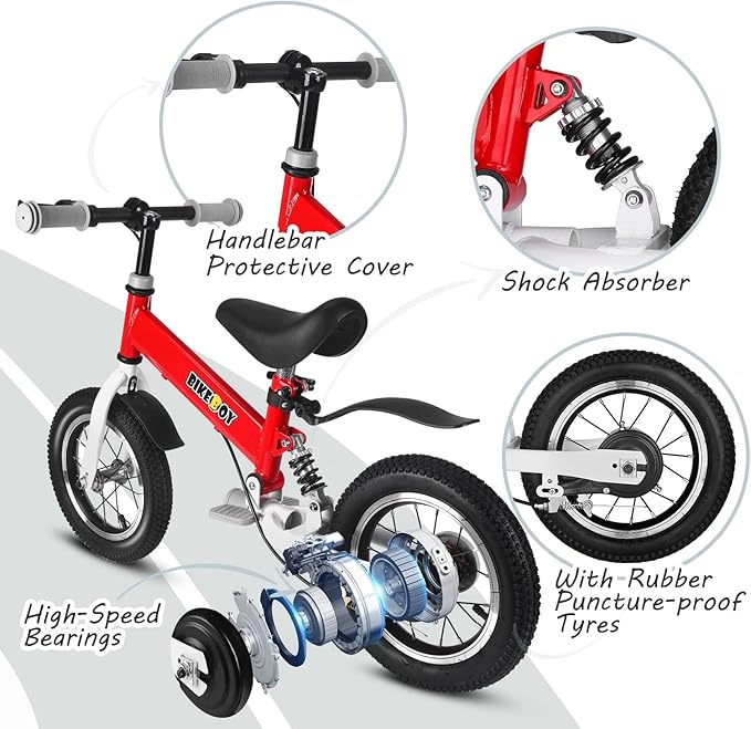 Balance Bike 2 in 1,The Dual Use of a Kids Balance Bike and Kids Bike,12 14 Inches for 2-6 Years Old,with Shock Absorbers, Fenders, Pedals, Auxiliary Wheels-CubbioJoy