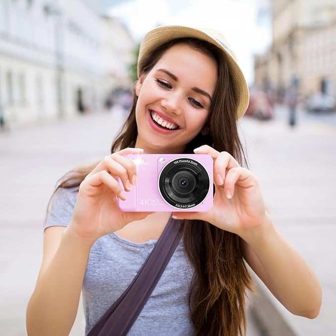 Digital Camera, 4K 64MP, 18X Zoom, Point and Shoot Digital Camera with 64GB TF Card & 2 Batteries, Portable Rechargeable Small Camera for Kids Teens Adult, Purple-CubbioJoy