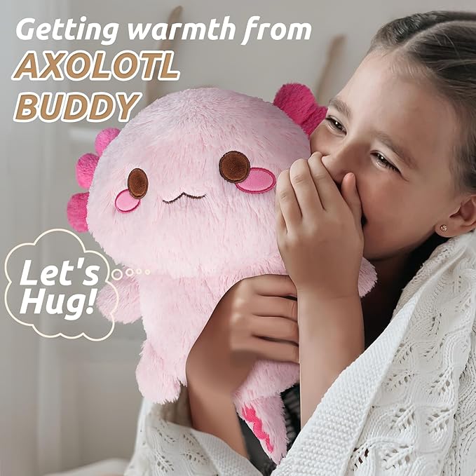 Cuckool Pink Axolotl Stuffed Animals, Microwavable Stuffed Animals Heating Pad for Cramps, Pain Stress Relief, Heatable & Coolable Lavender Scented Plush Toys for Anxiety, Women & Kids Bedtime-CubbioJoy