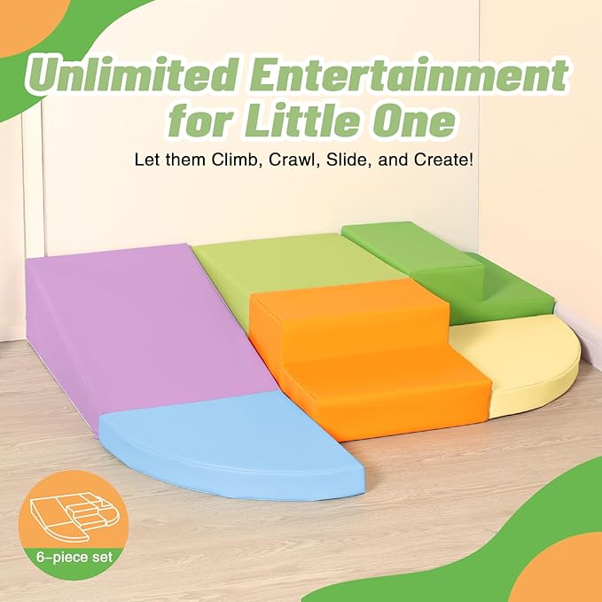 6-Piece Foam Climbing Blocks for Toddlers: Baby Foam Climbing Gym PU Leather Colorful Indoor Toy Building Blocks-CubbioJoy