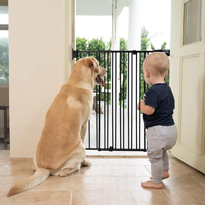 Babelio 34" Extra Tall Baby/Dog Gate with No Threshold Design Walk Thru Door, 26-43" Auto Close Safety Gate for Babies, Elders and Pets, Fits Doorways, Stairs, and Entryways, Black-CubbioJoy