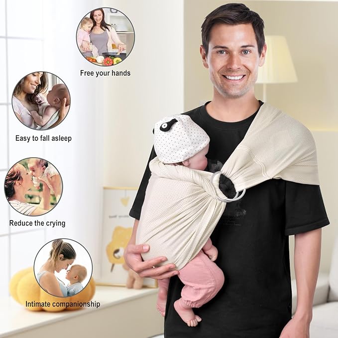 CUBY Water Baby Sling Carrier Lightweight Breathable Mesh Baby Ring Slings, Adjustable Quick-Drying Ring Sling Baby Carrier for Newborn Kids Toddlers Summer Swimming Pool Beach (Apricot)-CubbioJoy