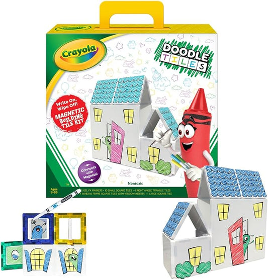 CreateOn Crayola Doodle Magnetic Tiles Building Set for Kids, Magnetic Kids’ Building Toys, STEM & Montessori Arts & Creativity Toys for Boys and Girls Ages 3+, 24-Piece Set-CubbioJoy