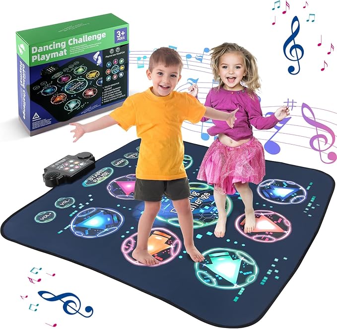 Dance Mat, Electronic Dance Mixer Rhythm Step PlayMat,Dance pad Game Toy for Girls Boys,Christmas/Festival/Birthday Gift for Kids, Built-in Music,24 Challenge Levels,Age 3-4 6 7 8 9 10 11 12+ Year Old-CubbioJoy