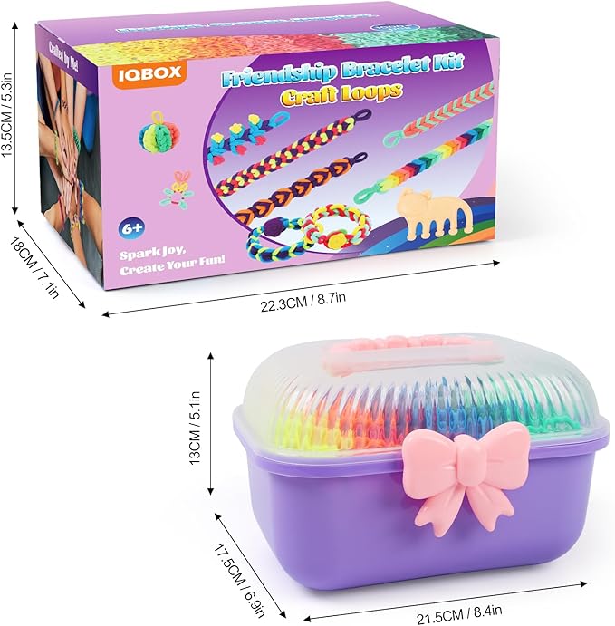 IQBOX Bracelet Making Kit Arts and Crafts for Girls Ages 8-12, Weaving Loom Rainbow Bands DIY Toys Birthday Gifts for Kids 6 7 9 10 11 13 Year Old, 1000+ Elastic Cloth Rubber Band Fabric Loops-CubbioJoy