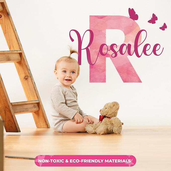 Custom Stickers Name Wall Decor I Personalized Name Sign for Room Decor | Multiple Custom Name & Initial I Decal for Baby Girl Nursery Decor I Nursery Wall Decal for Baby (C. Pink Sky)-CubbioJoy