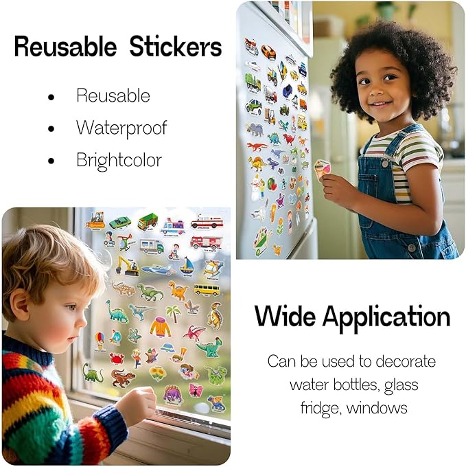 3 Sets Sticker Books for Toddlers 2-4 Years, Reusable Stickers Books for Toddlers 1-3, Travel Toys for Kids 1-3, Airplane Travel Essentials for Kids-CubbioJoy