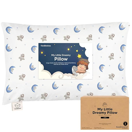 KeaBabies Toddler Pillow with Pillowcase, Jumbo 14X20 - Soft Organic Cotton Toddler Pillows for Sleeping - Machine Washable - Perfect for Travel, Toddler Bed Set (Space Drift)-CubbioJoy