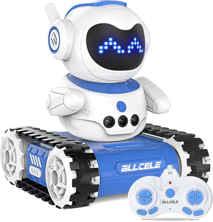 ALLCELE LED RC Robot Toys for Boys and Girls with Walkie Talkie, Programming, Music, Demo and LED Function, Remote Control Robot Toy, Gift for Kids 3-8 Years Old Blue White-CubbioJoy