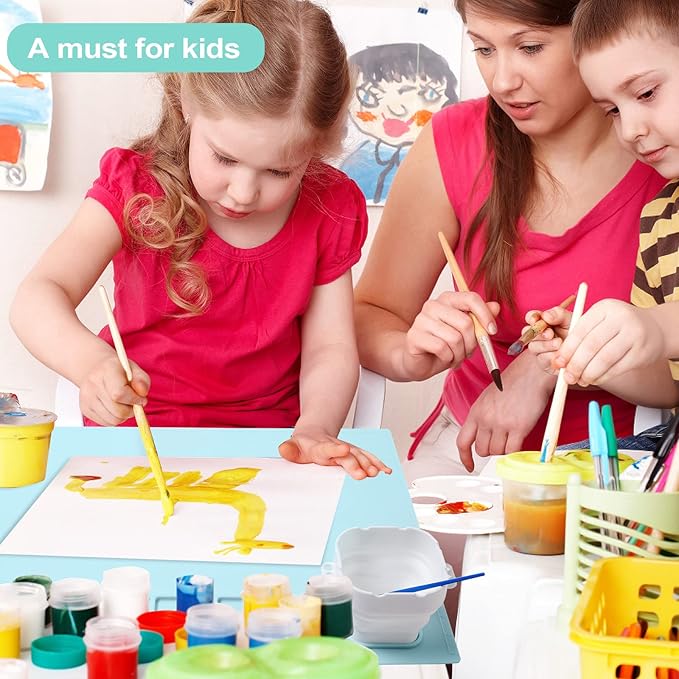 AWOKE Silicone Painting Mat - 20"X16" Silicone Art Mat with 1 Water Cup for Kids - Craft Mat has12 Color Dividers - 2 Paint Dividers (Blue),Toddler Activities,3 4 5 Year Old Girl Boy Birthday Gifts-CubbioJoy