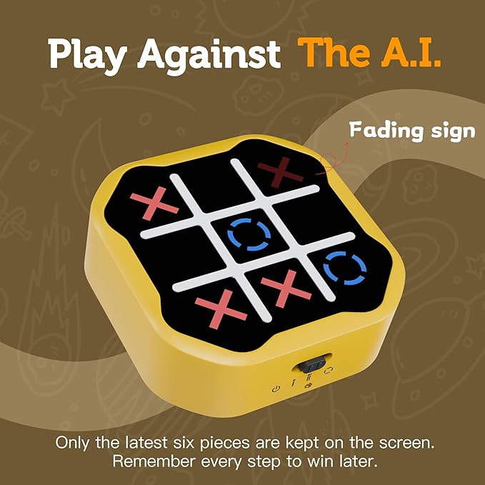 3 in 1 Electronic Tic Tac Toe Game, Handheld Digital Tic Tac Toe Bolt Game with Silent Mode, Portable Learing Toy Gift for Kids & Adults, Yellow-CubbioJoy