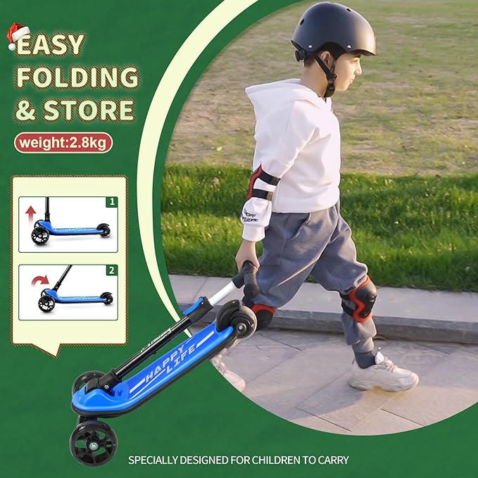 Besrey Kick Scooter for Kids Ages 3-10, 3-Wheel Folding Scooter with Adjustable Height, LED Light Wheels, Extra Wide Deck for Outdoor Activities-CubbioJoy